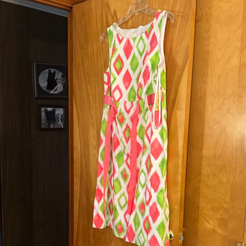 Kim Rogers Pink and Green Diamond Midi Dress